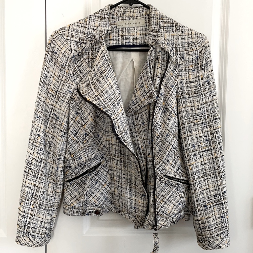 Zara Multi-Colored Tweed Zipper Blazer